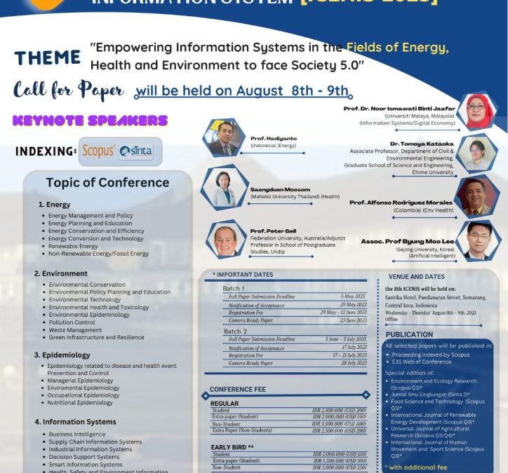 The 8th International Conference on Energy, Environment, Epidemiology, and Information Systems (ICENIS 2023) on August 8th-9th, 2023